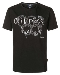 T-shirt à col rond imprimé noir et blanc Cavalli Class