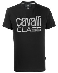 T-shirt à col rond imprimé noir et blanc Cavalli Class