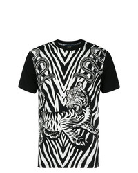 T-shirt à col rond imprimé noir et blanc Cavalli Class