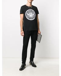 T-shirt à col rond imprimé noir et blanc Balmain