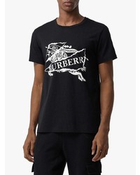 T-shirt à col rond imprimé noir et blanc Burberry