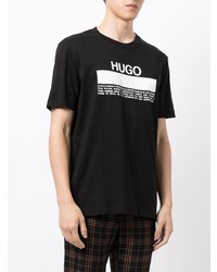 T-shirt à col rond imprimé noir et blanc Hugo