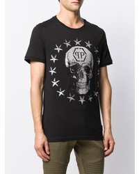 T-shirt à col rond imprimé noir et blanc Philipp Plein