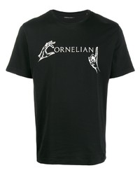 T-shirt à col rond imprimé noir et blanc Corneliani