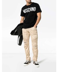 T-shirt à col rond imprimé noir et blanc Moschino