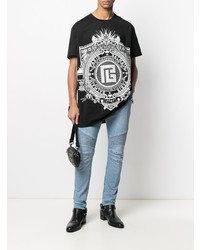 T-shirt à col rond imprimé noir et blanc Balmain