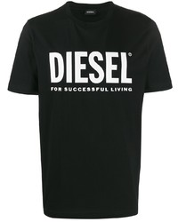 T-shirt à col rond imprimé noir et blanc Diesel