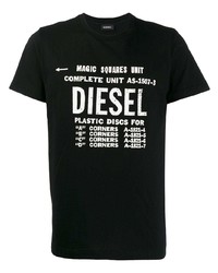 T-shirt à col rond imprimé noir et blanc Diesel