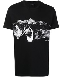 T-shirt à col rond imprimé noir et blanc Diesel