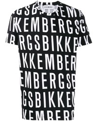 T-shirt à col rond imprimé noir et blanc Dirk Bikkembergs