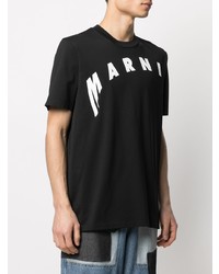 T-shirt à col rond imprimé noir et blanc Marni