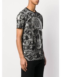 T-shirt à col rond imprimé noir et blanc Philipp Plein