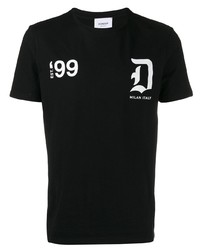 T-shirt à col rond imprimé noir et blanc Dondup