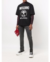 T-shirt à col rond imprimé noir et blanc Moschino