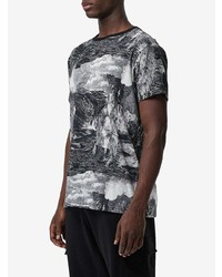 T-shirt à col rond imprimé noir et blanc Burberry