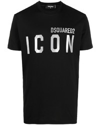 T-shirt à col rond imprimé noir et blanc DSQUARED2