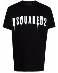 T-shirt à col rond imprimé noir et blanc DSQUARED2