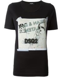 T-shirt à col rond imprimé noir et blanc Dsquared2