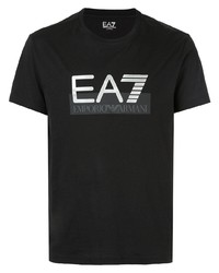 T-shirt à col rond imprimé noir et blanc Ea7 Emporio Armani