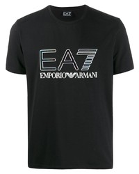 T-shirt à col rond imprimé noir et blanc Ea7 Emporio Armani