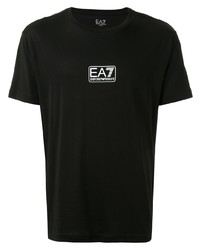 T-shirt à col rond imprimé noir et blanc Ea7 Emporio Armani