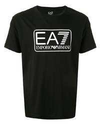 T-shirt à col rond imprimé noir et blanc Ea7 Emporio Armani