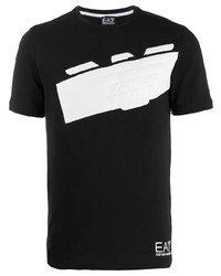 T-shirt à col rond imprimé noir et blanc Ea7 Emporio Armani