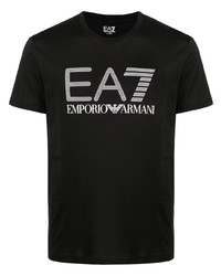 T-shirt à col rond imprimé noir et blanc Ea7 Emporio Armani