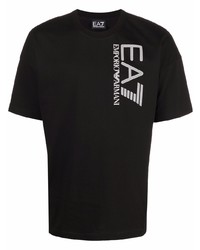 T-shirt à col rond imprimé noir et blanc Ea7 Emporio Armani