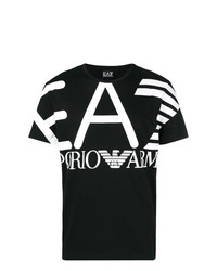 T-shirt à col rond imprimé noir et blanc Ea7 Emporio Armani