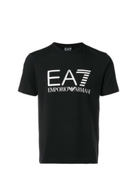 T-shirt à col rond imprimé noir et blanc Ea7 Emporio Armani