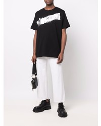 T-shirt à col rond imprimé noir et blanc Balmain