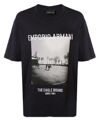 T-shirt à col rond imprimé noir et blanc Emporio Armani