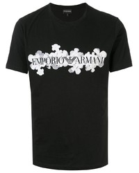 T-shirt à col rond imprimé noir et blanc Emporio Armani
