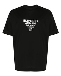 T-shirt à col rond imprimé noir et blanc Emporio Armani