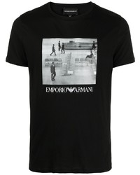 T-shirt à col rond imprimé noir et blanc Emporio Armani