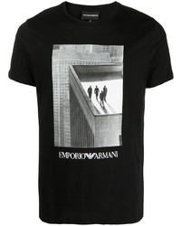 T-shirt à col rond imprimé noir et blanc Emporio Armani