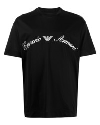 T-shirt à col rond imprimé noir et blanc Emporio Armani