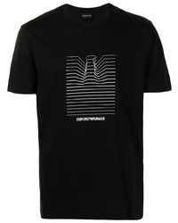 T-shirt à col rond imprimé noir et blanc Emporio Armani