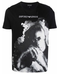 T-shirt à col rond imprimé noir et blanc Emporio Armani