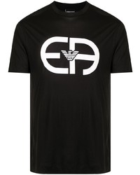 T-shirt à col rond imprimé noir et blanc Emporio Armani