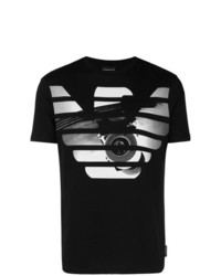 T-shirt à col rond imprimé noir et blanc Emporio Armani