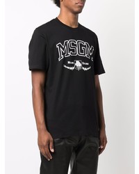 T-shirt à col rond imprimé noir et blanc MSGM