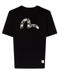 T-shirt à col rond imprimé noir et blanc Evisu