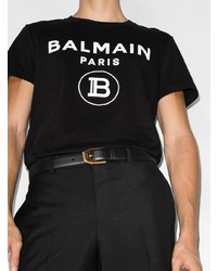 T-shirt à col rond imprimé noir et blanc Balmain