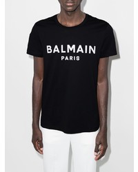 T-shirt à col rond imprimé noir et blanc Balmain