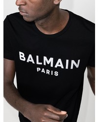 T-shirt à col rond imprimé noir et blanc Balmain