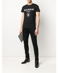 T-shirt à col rond imprimé noir et blanc Balmain