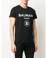 T-shirt à col rond imprimé noir et blanc Balmain