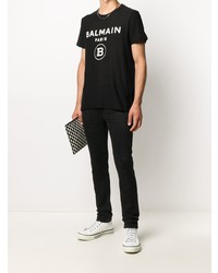 T-shirt à col rond imprimé noir et blanc Balmain